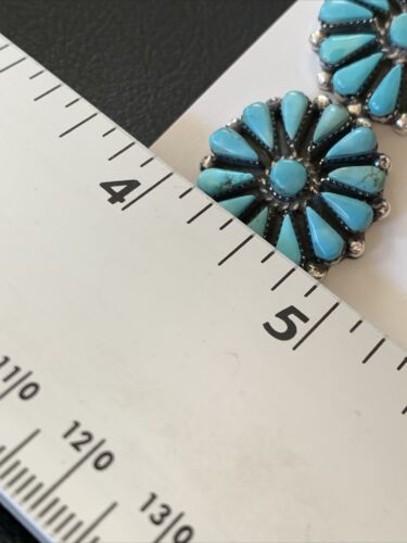 Navajo Blue Cluster Turquoise Stud Post Earrings | Sterling Silver | Authentic Native American Handmade | 12301