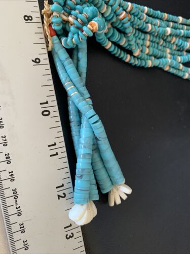 Native American Santo Domingo Spiny Blue Turquoise Shell Jacla Necklace | 5 Strand | 32" | 13192