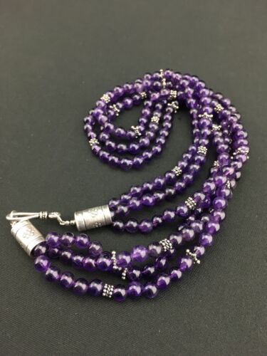 Native American Navajo 3-Strand Amethyst Necklace | Sterling Silver | 19" | 1328