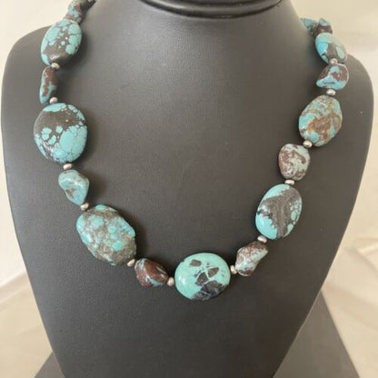 Navajo Chunky Turquoise #8 Necklace | Sterling Silver Pearls | Authentic Native American Handmade | 22" | 1242