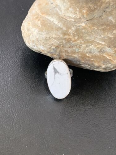 Navajo White Howlite Ring | Sterling Silver | Sz 9.5 | Authentic Native American Handmade | 11610