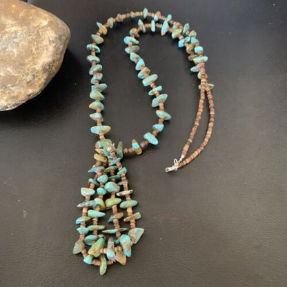 Santo Domingo | Shell Turquoise Bead Pendant Necklace | 26" | Authentic Native American Handmade | 12530