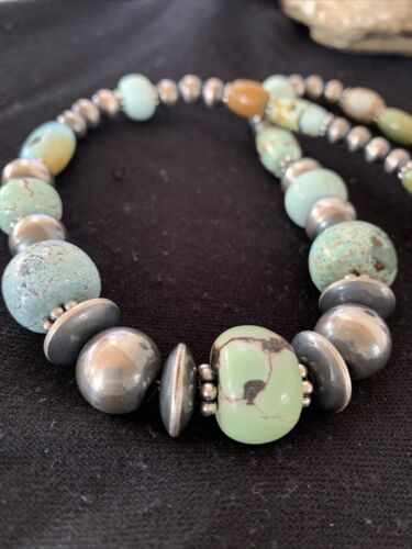 Authentic Native American Navajo Pearls Necklace | Sterling Silver Dry Creek Turquoise Beads | 21" | 01385