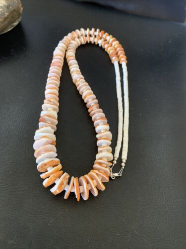 Navajo Turquoise, Orange Spiny Oyster, Pink Shell Necklace | Sterling Silver | Authentic Native American | Graduated | 28" | 12257