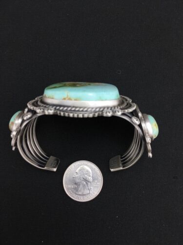 Men's Navajo Royston Turquoise Cuff Bracelet | Sterling Silver | 3 Stones | Authentic Native American Handmade | 1131