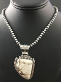 Navajo Wild Horse Turquoise Pendant Necklace | Sterling Silver | Authentic Native American Handmade | 10058