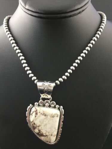Navajo Wild Horse Turquoise Pendant Necklace | Sterling Silver | Authentic Native American Handmade | 10058