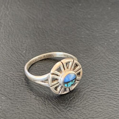 Navajo Blue Turquoise Lapis Inlay Ring | Sz 7.5 | Authentic Native American Handmade | 11199