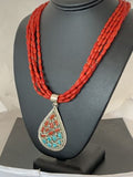 Navajo Coral Turquoise 5-Strand Necklace | Sterling Silver | Authentic Native American Handmade | 00510