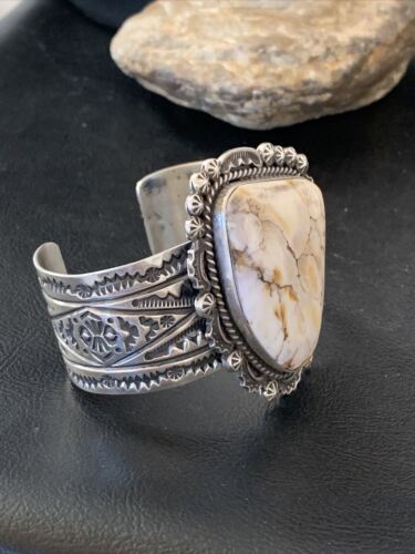 Native American Men's Wild Horse Turquoise Cuff Bracelet | Navajo Sterling Silver | 1417