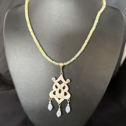 Navajo Fire Opal Pendant Necklace | Sterling Silver | 22" Chain | Authentic Native American Handmade | 14541 - Masha USA