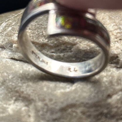 Native American Navajo Red Opal Inlay Ring | Sterling Silver | Sz 14.5 | 14584 - Masha USA