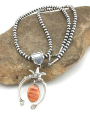 Navajo Pearl Spiny Oyster Naja Pendant | Sterling Silver | 3" | Authentic Native American Handmade | 1307