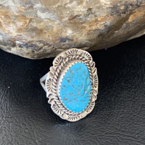 Southwestern Navajo Blue Kingman Turquoise Ring | Sterling Silver | Sz 7 | 12958