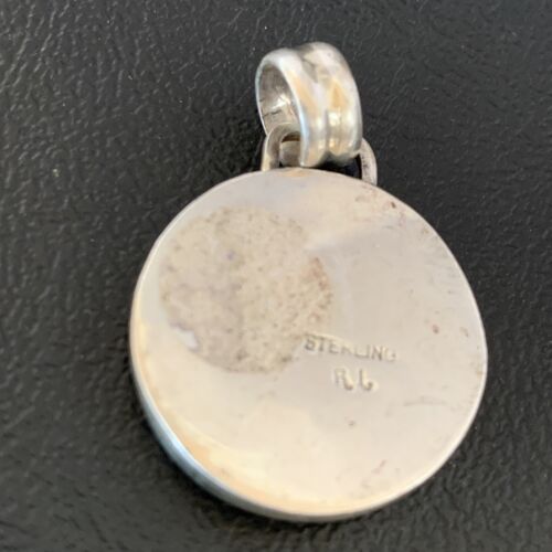 Authentic Native American Navajo Sterling Silver Blue Fire Opal Inlay Pendant | Handmade Jewelry | 13143