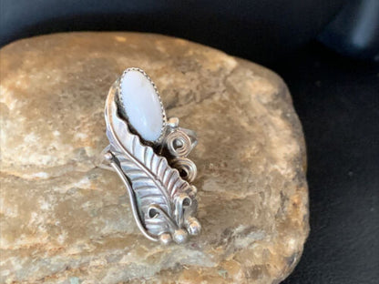 Navajo White Buffalo Turquoise Ring | Sterling Silver | Sz 9 | Authentic Native American Handmade | 12187