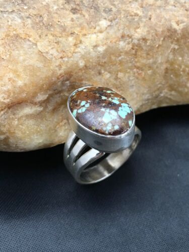 Southwestern Navajo Spiderweb Turquoise Ring | Sterling Silver | Sz 7.5 | 2871