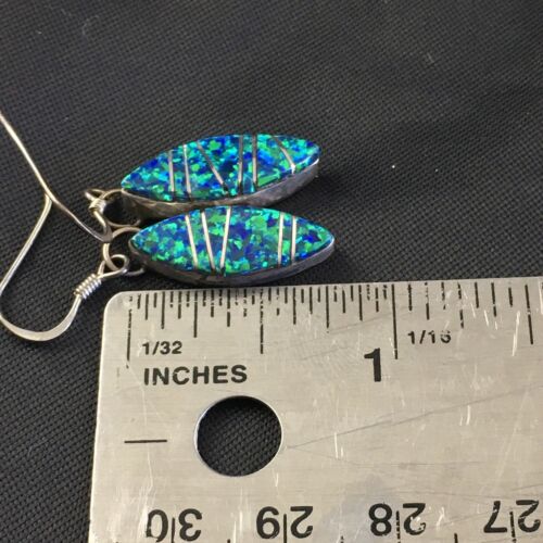 Navajo Blue Opal Inlay Turquoise Earrings | Sterling Silver | Authentic Native American Handmade | 2011