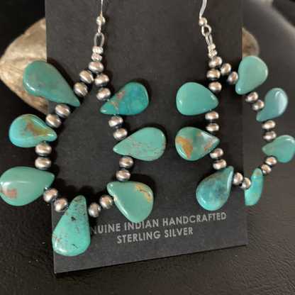 Navajo Green Cluster Turquoise Bead Earrings | Sterling Silver | Authentic Native American Handmade | 13326
