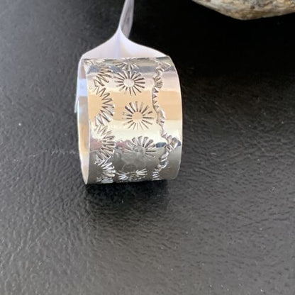 Navajo Stamped Wide Band Ring | Sterling Silver | Sz 11.5 | Authentic Native American Handmade | 10963 - Masha USA