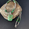 Navajo Pearls Green Mojave Turquoise Pendant Necklace | Sterling Silver | Native American Handmade | 13465