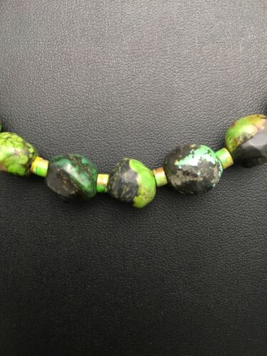 Navajo Green Nugget Graduated Turquoise Necklace | Sterling Silver | Authentic Native American | 24" | 8102