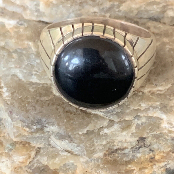 Men's XL Navajo Black Onyx Ring | Sterling Silver | Sz 14 | Authentic Native American Handmade | 11957