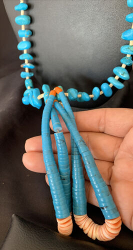 Santo Domingo Spiny Oyster Blue Turquoise Shell Jacla Necklace | 24" | Authentic Native American Handmade | 12513