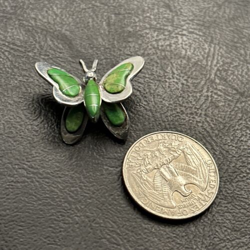 Navajo Butterfly Green Gaspeite Inlay Pin Pendant | Sterling Silver | Authentic Native American Handmade | 14585