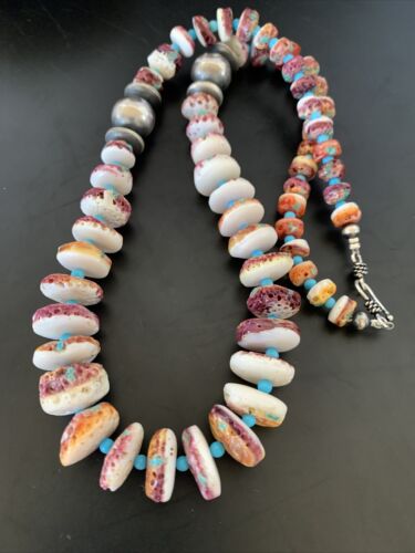 Navajo Purple Spiny Oyster & Turquoise Necklace | Sterling Silver | Authentic Native American | Graduated | 22" | 11390