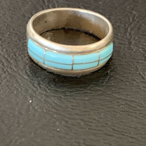 Navajo Blue Turquoise Inlay Band Ring | Sz 6 | Authentic Native American Handmade | 12394