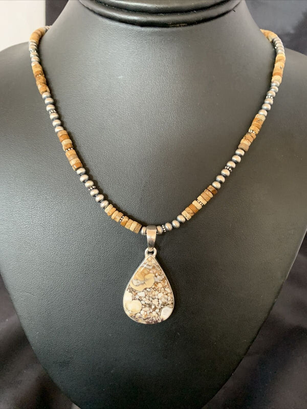 Men's Navajo Wild Horse Jasper Pendant Necklace | Sterling Silver | Authentic Native American Handmade | 10334