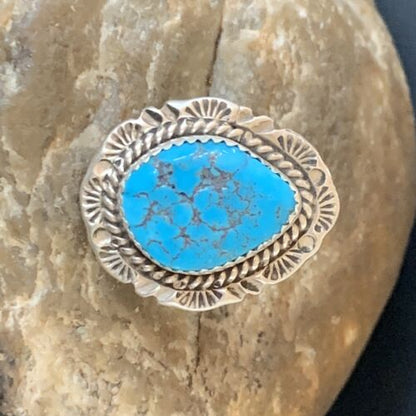 Southwestern Navajo Blue Kingman Turquoise Ring | Sterling Silver | Sz 7 | 12956