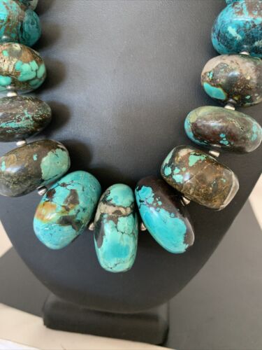Navajo Pearls Sterling Silver Graduated Chunky Turquoise Necklace | Authentic Native American | 22" | 1749