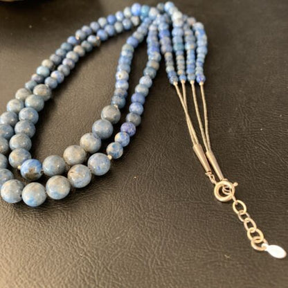 Native American Denim Lapis Bead Necklace | Sterling Silver | 21" | 2028