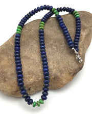Navajo Lapis & Turquoise Beads Necklace | Sterling Silver | Authentic Native American Handmade | 20" | 3269