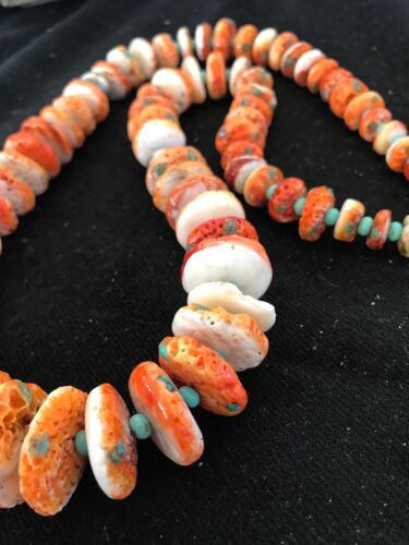 Navajo Orange Spiny Oyster & Turquoise Necklace | Sterling Silver | Authentic Native American | 22" | 3607