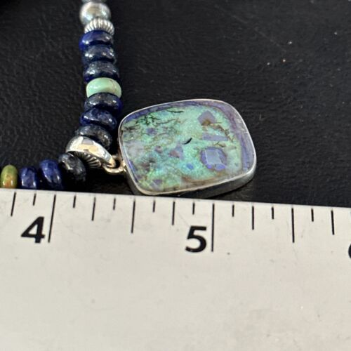 Navajo Green Turquoise Lapis Necklace with Opal Pendant | Sterling Silver | Native American Handmade | 14369