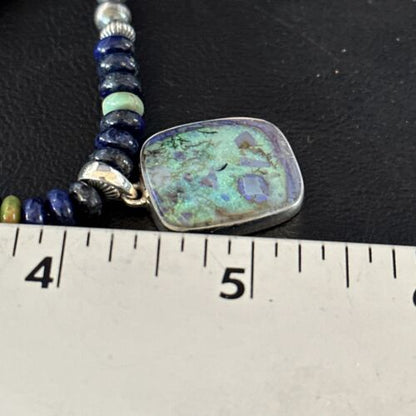 Navajo Green Turquoise Lapis Necklace with Opal Pendant | Sterling Silver | Native American Handmade | 14369