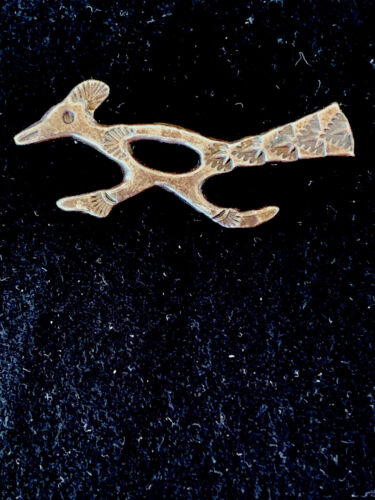 Native Road Runner Navajo Sterling Silver Stamped Old Pawn Pin Brooch | Authentic Native American Handmade | 4104
