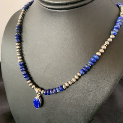 Native American Navajo Blue Lapis Pendant Necklace | Sterling Silver | Authentic Handmade | 11667 - Masha USA