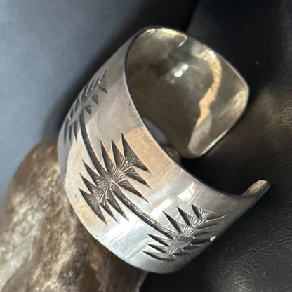 Native American Sterling Silver Navajo Stamped Cuff Bracelet | Handmade | 14589
