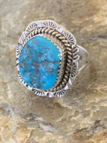 Southwestern Navajo Blue Kingman Turquoise Ring | Sterling Silver | Sz 8 | 12212