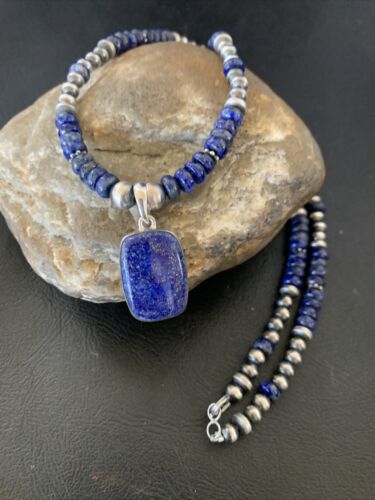 Native American Navajo Blue Lapis Pendant Necklace | Sterling Silver | 12249