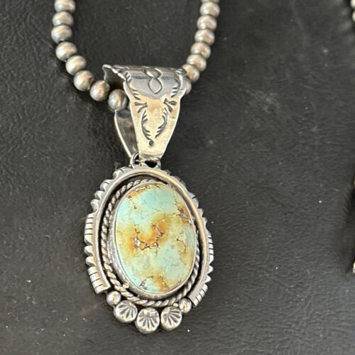 Navajo Golden Hills Turquoise Pendant Necklace | Sterling Silver | Authentic Native American Handmade | 14349