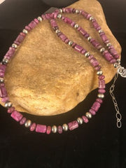 Natural Purple Sugilite Bead Sterling Silver Necklace | Southwestern Navajo | 22" | 1303