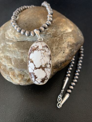 Men's Navajo Wild Horse Turquoise Necklace Pendant | Sterling Silver | Authentic Native American Handmade | 12817