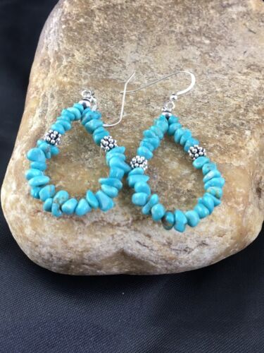 Navajo Blue Turquoise Nugget Earrings | Sterling Silver | 1.5" | Authentic Native American Handmade | 1979