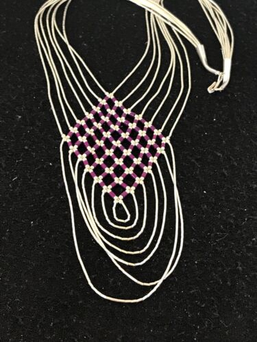 Native American Sugilite Heishi Tubes Necklace | 7 Strand Liquid Sterling Silver | 8560