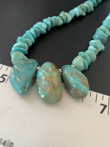 Navajo Blue Green Turquoise Necklace | Sterling Silver | 16" | Authentic Native American Handmade | 12913